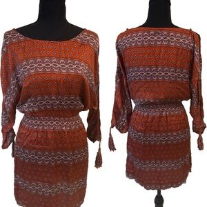 Express Rust and Purple Long Sleeve Dress